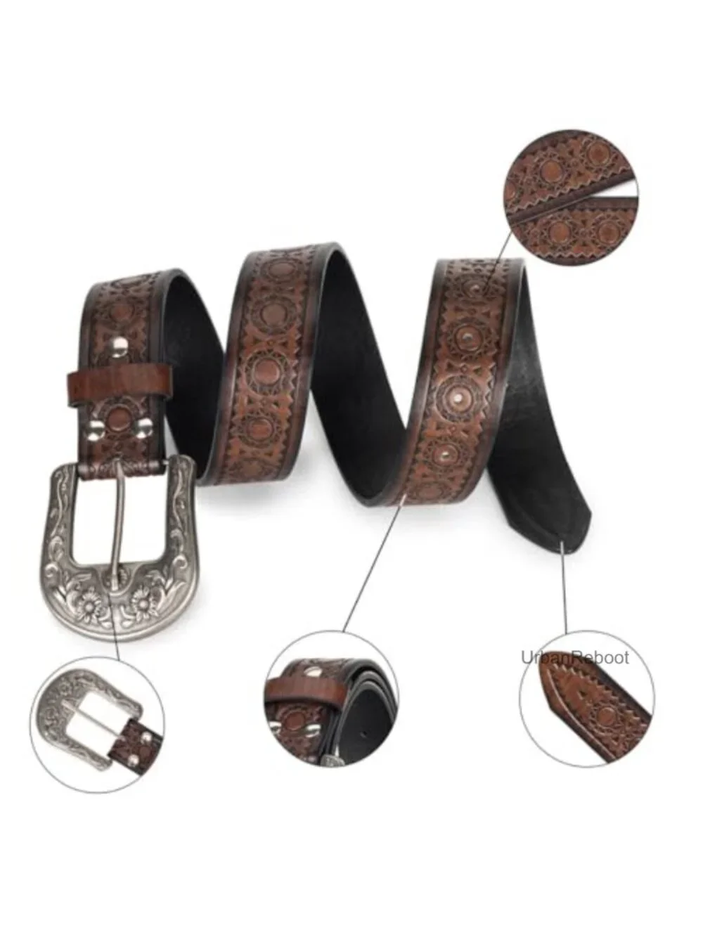 Vintage Carved Buckle PU Leather Western Belt